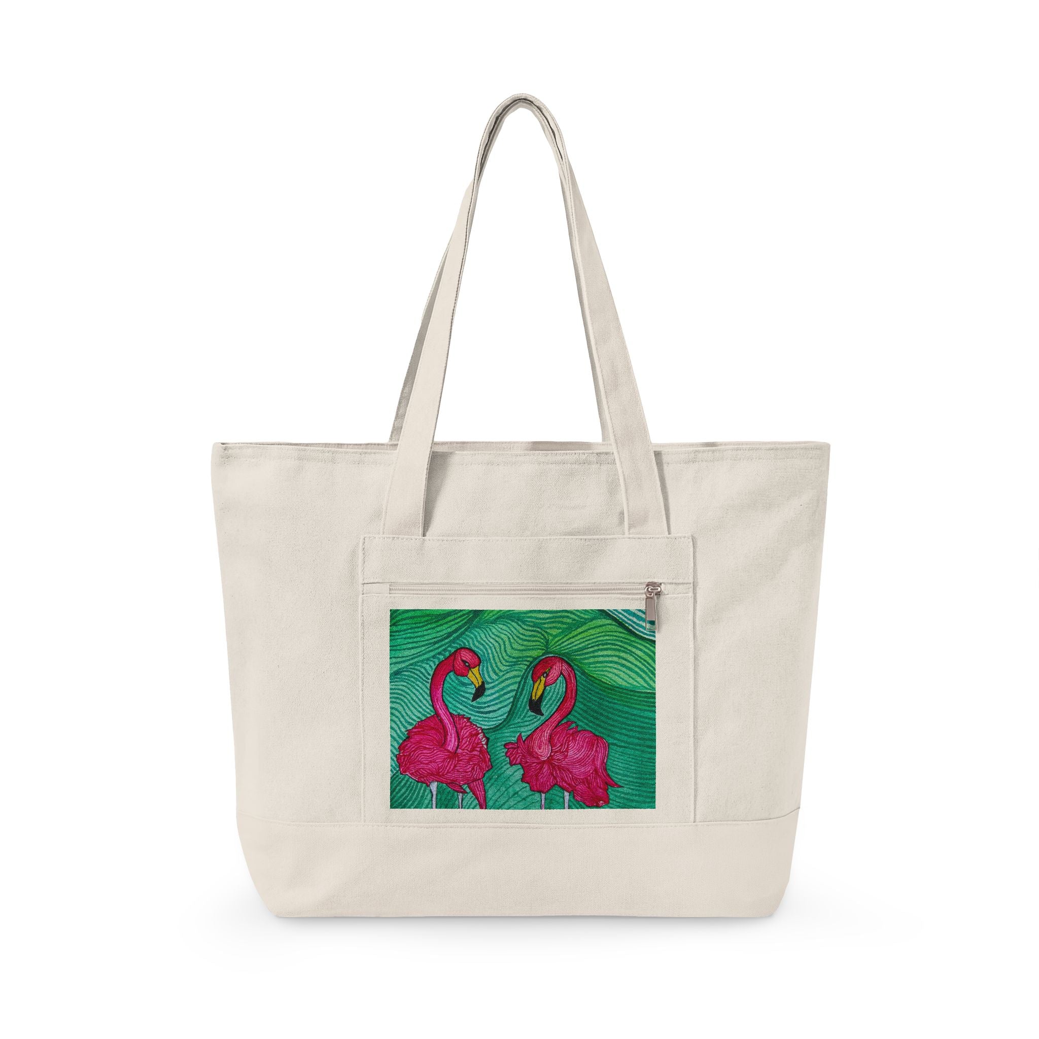 Flamingo Talk Zippered Heavy Canvas Tote